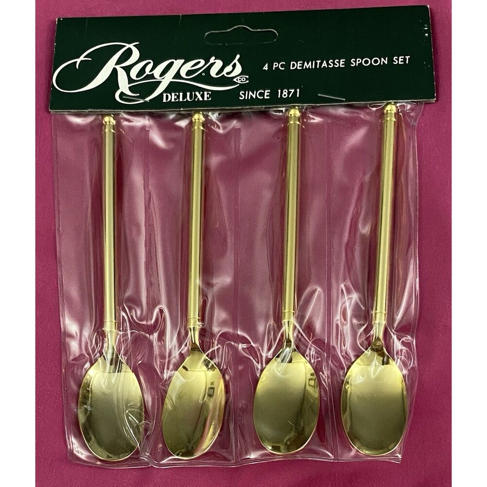 1) Set Of Four Rogers Demitasse Milano Spoon Set - Gold Plated - Stamped Japan